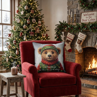 Whimsical Christmas Elf Teddy Bear Folklore Throw Pillow