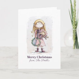 Whimsical Christmas Elf Watercolor Holiday Card