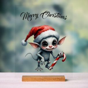Whimsical Christmas Elf with Candy Cane Acrylic Sign