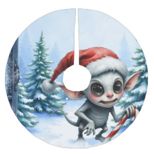 Whimsical Christmas Elf with Candy Cane. Brushed Polyester Tree Skirt