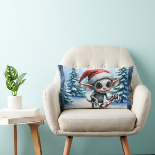Whimsical Christmas Elf with Candy Cane. Lumbar Pillow