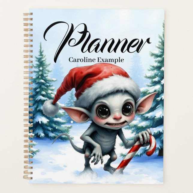 Whimsical Christmas Elf with Candy Cane.  Planner (Front)