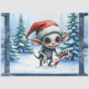 Whimsical Christmas Elf with Candy Cane. Tissue Paper