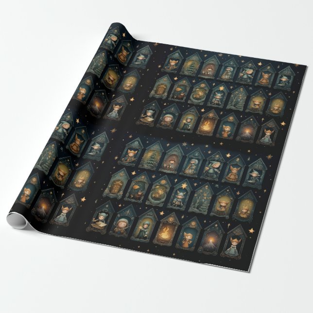 Whimsical Christmas Elves Funny Wrapping Paper (Unrolled)