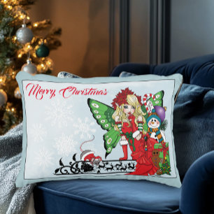 Whimsical Christmas Fairy Holiday Gifts Blue Accent Pillow
