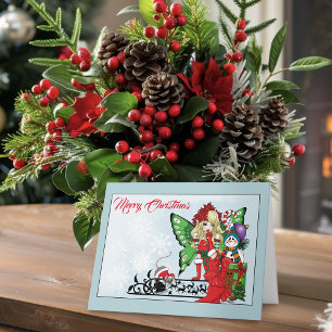 Whimsical Christmas Fairy Holiday Gifts Blue Card