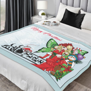 Whimsical Christmas Fairy Holiday Gifts Blue Fleece Blanket