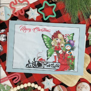 Whimsical Christmas Fairy Holiday Gifts Blue Kitchen Towel