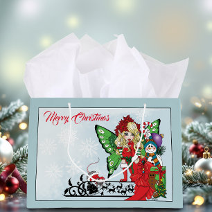 Whimsical Christmas Fairy Holiday Gifts Blue Large Gift Bag