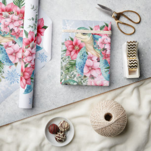 Whimsical Christmas Floral Sea Turtles Wrapping Paper