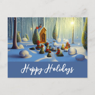 Whimsical Christmas Forest Scene  Postcard