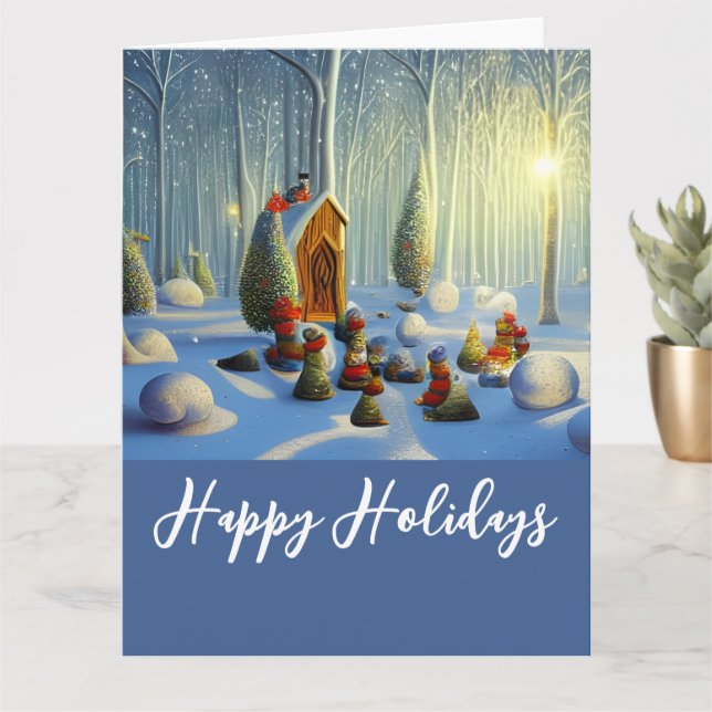 Whimsical Christmas Forest Scene XL Folded Card (Small Plant)