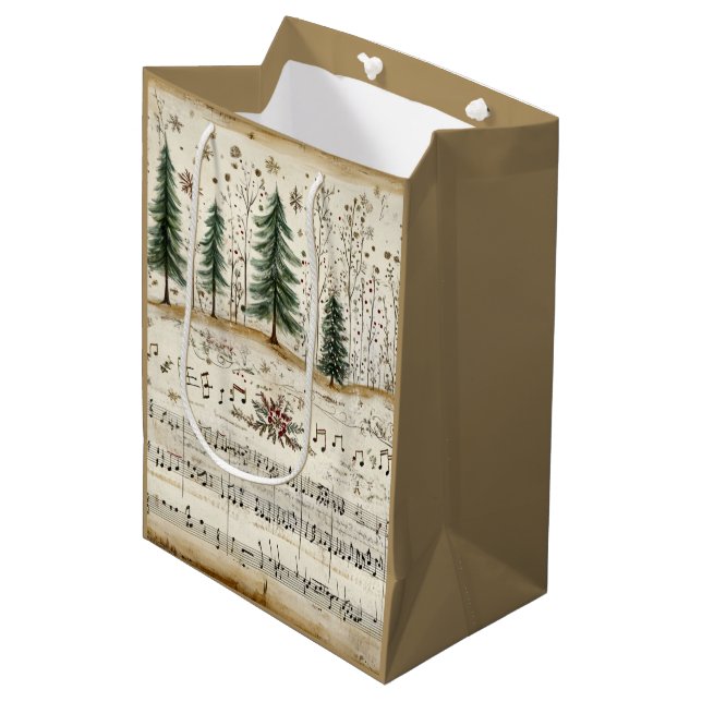 Whimsical Christmas Forest with Sheet Music Medium Gift Bag (Front Angled)