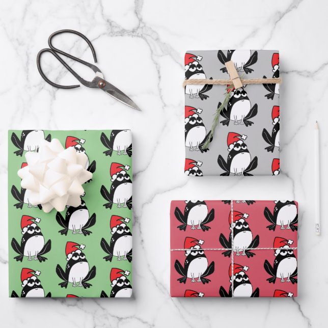 Whimsical Christmas Frogs Wrapping Paper Sheet (Front)