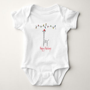 Whimsical Christmas Giraffe Baby Bodysuit