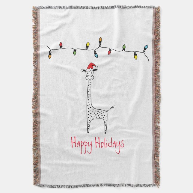 Whimsical Christmas Giraffe Throw Blanket (Front Vertical)