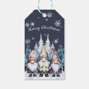 Whimsical Christmas Gnome Family   Blue Gift Tags