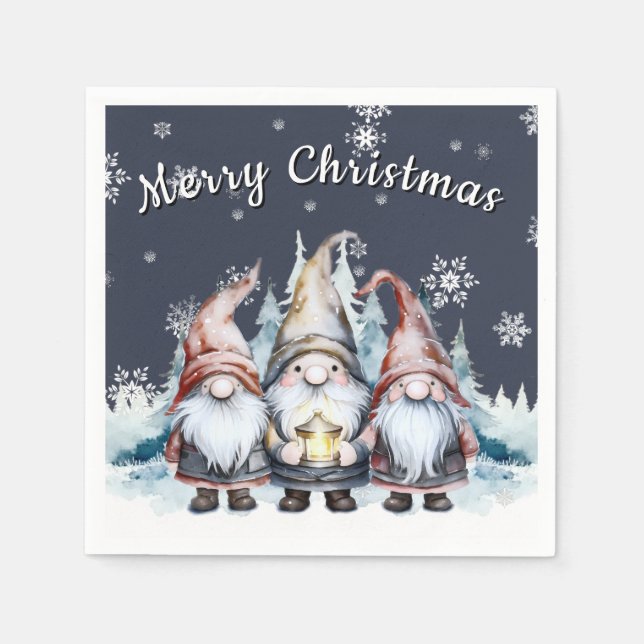 Whimsical Christmas Gnome Family Party Napkin (Front)