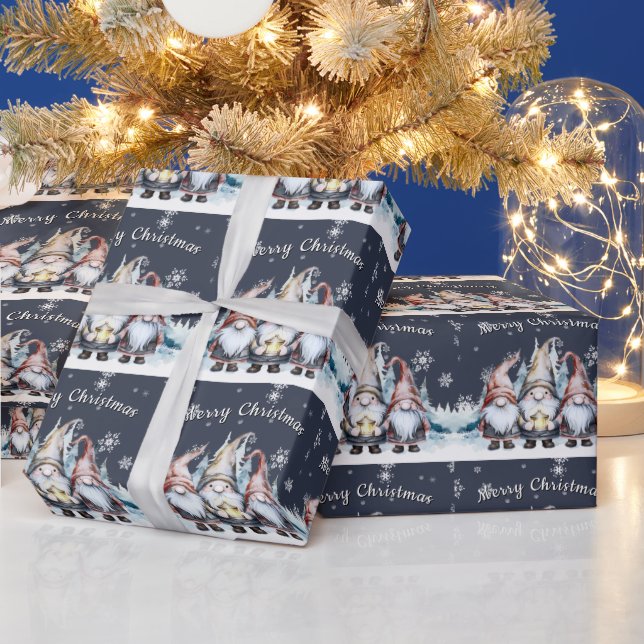 Whimsical Christmas Gnome Family Wrapping Paper (Holidays)