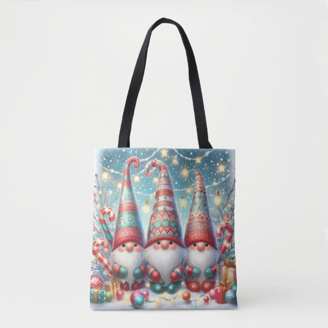 Whimsical Christmas Gnome Tote Bag (Front)