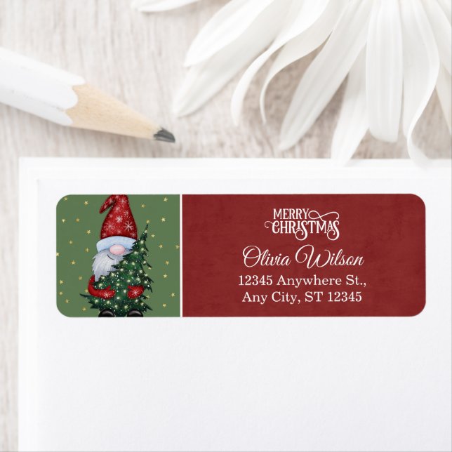 Whimsical Christmas Gnome & Tree Return Address (Insitu)
