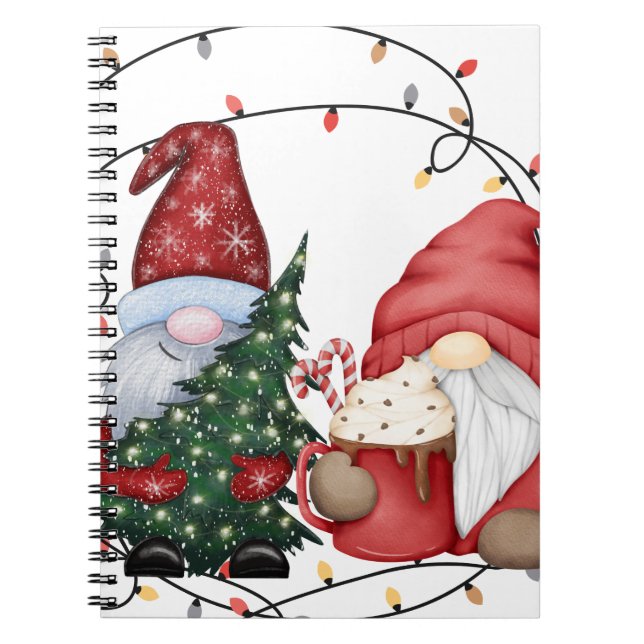 Whimsical Christmas Gnomes Scandinavian Holiday  Notebook (Front)