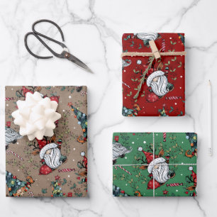 Whimsical Christmas Gnomes Wrapping Paper Sheet
