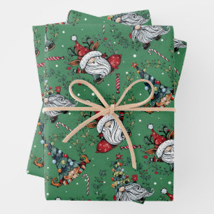 Whimsical Christmas Gnomes Wrapping Paper Sheet