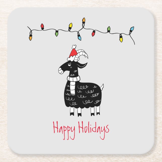 Whimsical Christmas Goat Square Paper Coaster (Front)