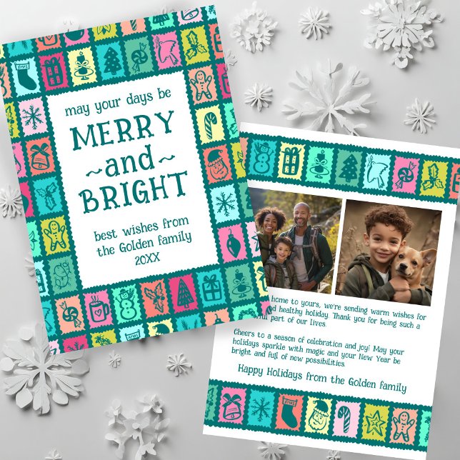 Whimsical Christmas Grid Cute Custom 2 PHOTO  Holiday Card (Whimsical Christmas Grid Cute Custom 2 PHOTO Holiday Card
)