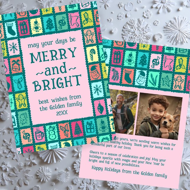 Whimsical Christmas Grid Cute Custom 2 PHOTO  Holiday Card (Whimsical Christmas Grid Cute Custom 2 PHOTO Holiday Card
)