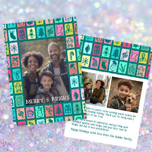 Whimsical Christmas Grid Cute Custom 3 PHOTO  Holiday Card