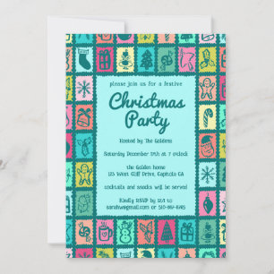 Whimsical Christmas Grid Cute Custom HOLIDAY PARTY Invitation