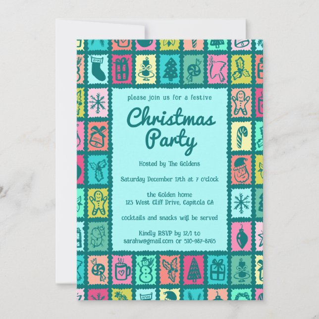 Whimsical Christmas Grid Cute Custom HOLIDAY PARTY Invitation (Front)