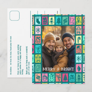 Whimsical Christmas Grid Cute Custom  Holiday Postcard