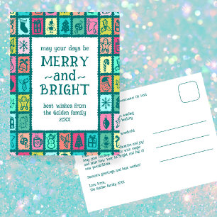 Whimsical Christmas Grid Cute Custom  Holiday Postcard