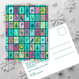 Whimsical Christmas Grid Cute Custom  Holiday Postcard
