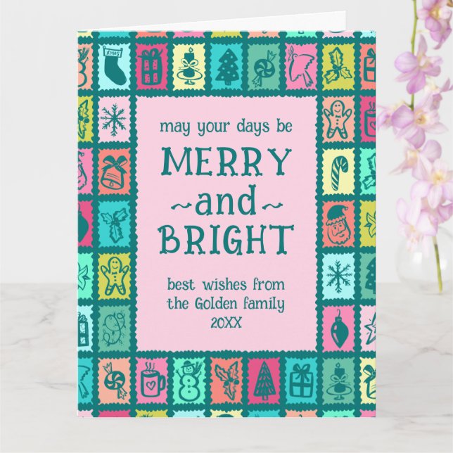 Whimsical Christmas Grid Cute Custom Message Card (Orchid)