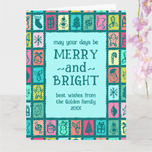 Whimsical Christmas Grid Cute Custom Message Card