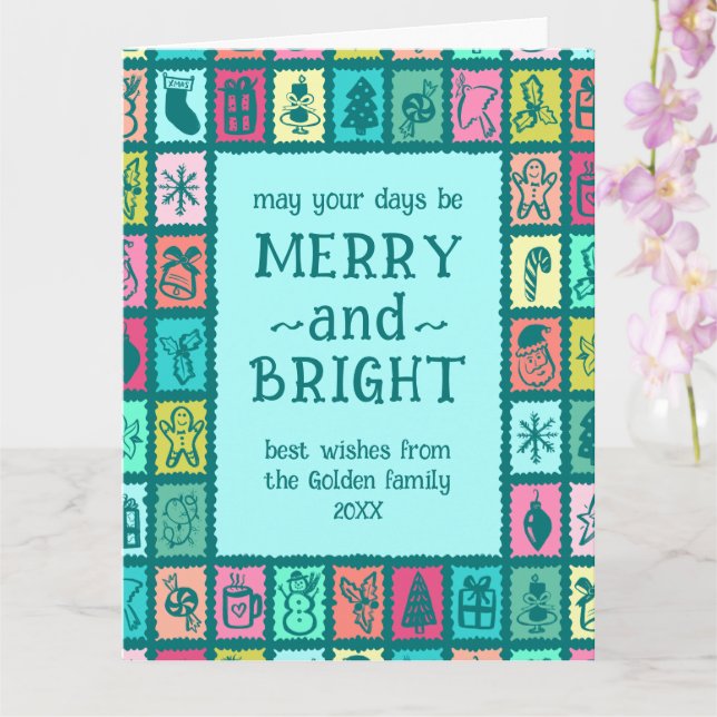 Whimsical Christmas Grid Cute Custom Message Card (Orchid)