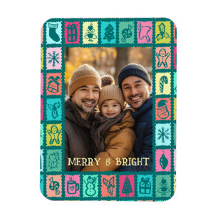 Whimsical Christmas Grid Cute Custom Photo  Magnet