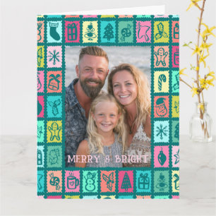 Whimsical Christmas Grid Cute Custom PHOTO Message Card
