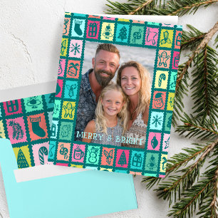 Whimsical Christmas Grid Cute Custom PHOTO Message Card