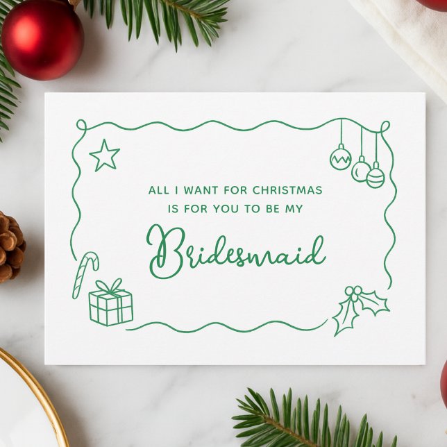Whimsical Christmas Hand Drawn Bridesmaid Proposal Card (Creator Uploaded)