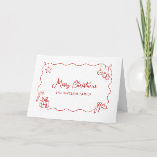 Whimsical Christmas Hand Drawn Scribble Minimalist Holiday Card