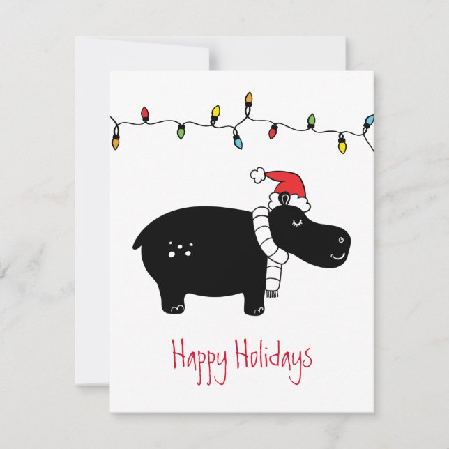 Whimsical Christmas Hippo Card (Front)