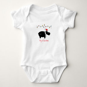 Whimsical Christmas Hippo Customizable Baby Bodysuit