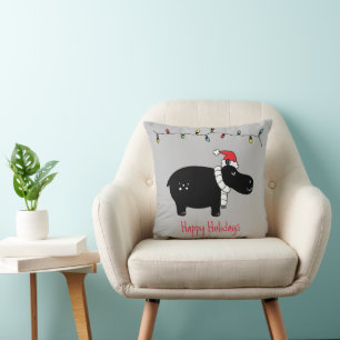 Whimsical Christmas Hippo Throw Pillow