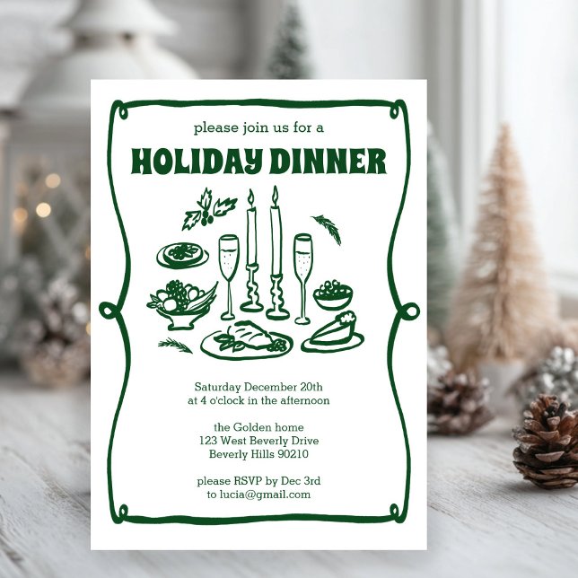 Whimsical Christmas Holiday Dinner Party CUSTOM  Invitation (Whimsical Christmas Holiday Dinner Party Doodle Sketch CUSTOM Invitation
)