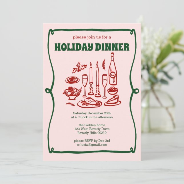 Whimsical Christmas Holiday Dinner Party CUSTOM  Invitation (Standing Front)